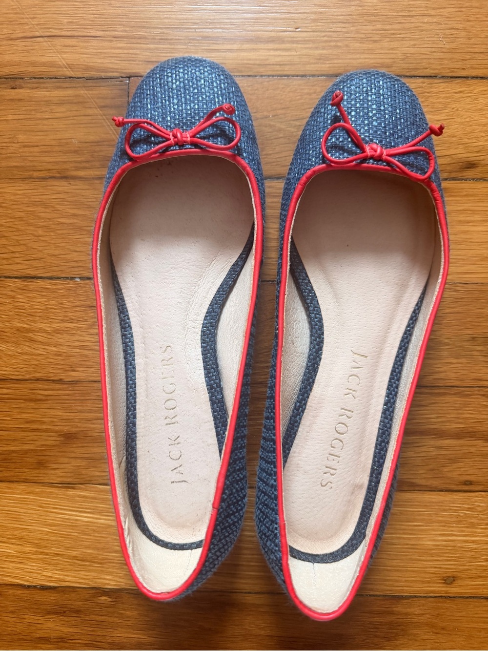 Jack Rogers Navy Woven Ballet Flats with Coral Trim